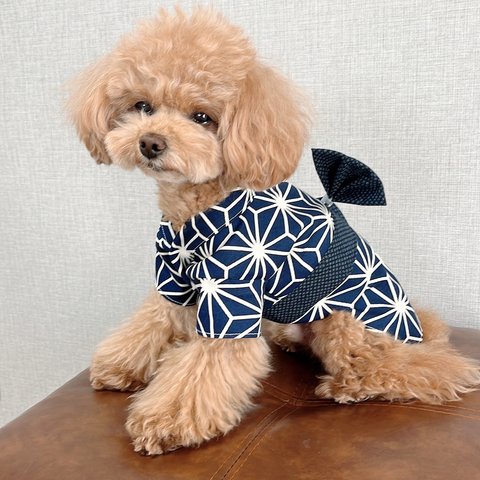 犬服 浴衣 3S【和柄 ネイビー】