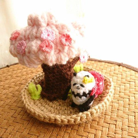 【受注制作】桜の木の下　小学生パンダさん