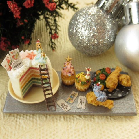 alice in wonderland★クリスマスのフライドチキン&レインボーケーキのセット★