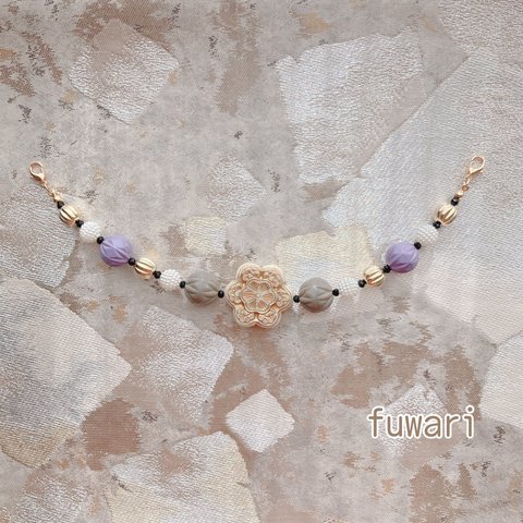 くすみカラー　アイボリー ×薄紫　ころころ羽織紐　