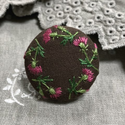 あざみの花の刺繍　ブローチ/ヘアゴム