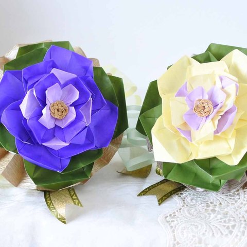 Paper flower kit with video/Yellow leaf peony Origami bouquet kit