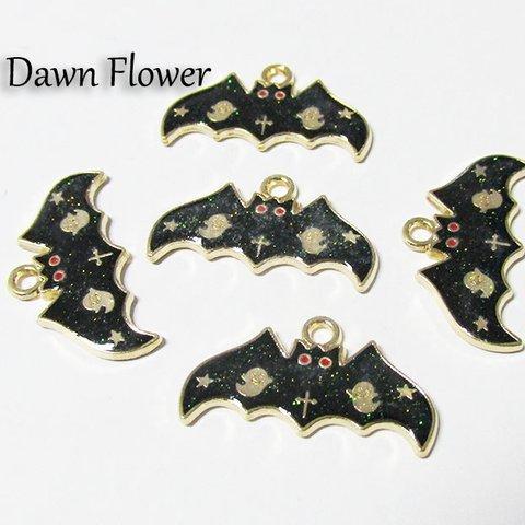 【D-0455】5pcs　コウモリ　25×13mm　ブラック　チャーム