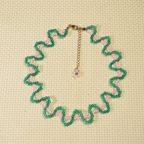 UNEUNE choker＜green+light pink＞