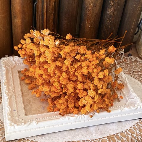 アンティークプリザカスミ草鮮やかオレンジ小分け❣️ハンドメイド花材プリザーブドフラワー