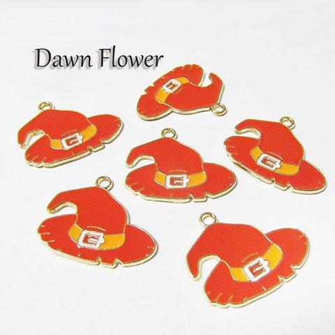 【D-0919】7pcs　魔女の帽子　26×21mm　オレンジ　チャーム　ハンドメイドパーツ