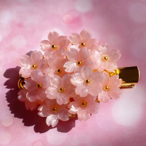 立体桜のヘアクリップ 桜満開 ピンク色
