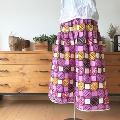 ＜Sweet African＞アフリカ生地のtack wide pants＜Pink Blocks＞