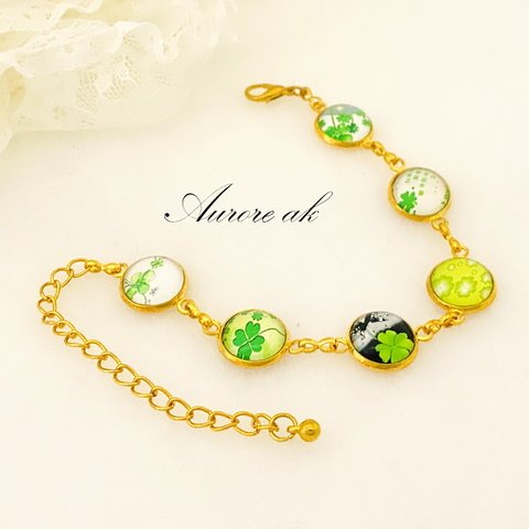 bracelet　ブレスレット　グリーン　クローバー