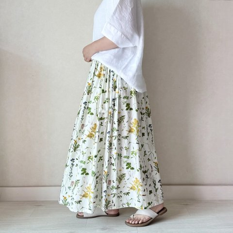 春の新作♪ミモザと草花のギャザースカート
