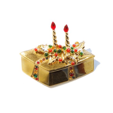 Christmas gift box rhinestone brooch