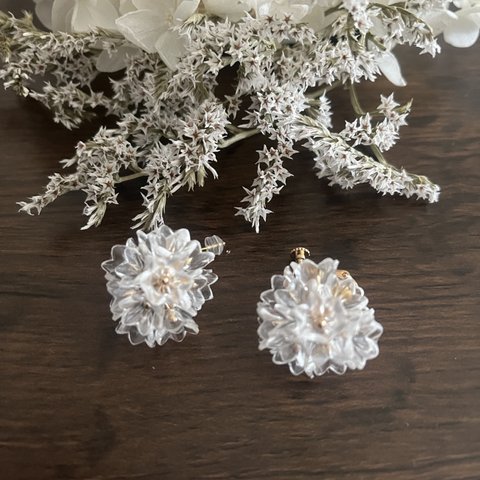 18kgp 透明 フラワー ピアス Transparent Flower set