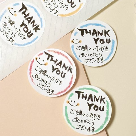 No.18 サンキューシール 48枚 ハンドメイド　カラフルThank you手書き　ニコちゃん　ありがとうシール