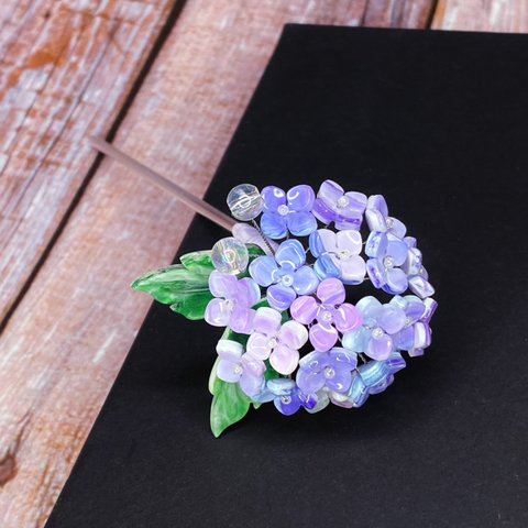 陶器風紫陽花のかんざし　エンドレスサマー　パステル紫系