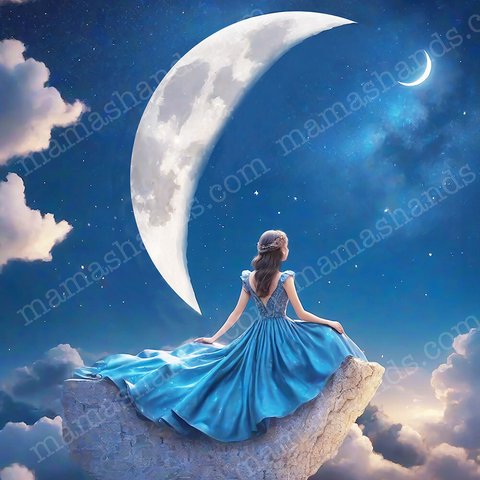 月と青いドレスの女性 スピリチュアル イラスト アート SNSアイコン（デジタルコンテンツ ダウンロード販売）