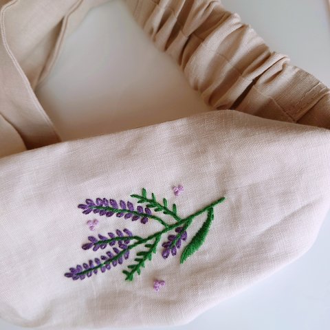 ラベンダー刺繍ヘアバンド レディースサイズ