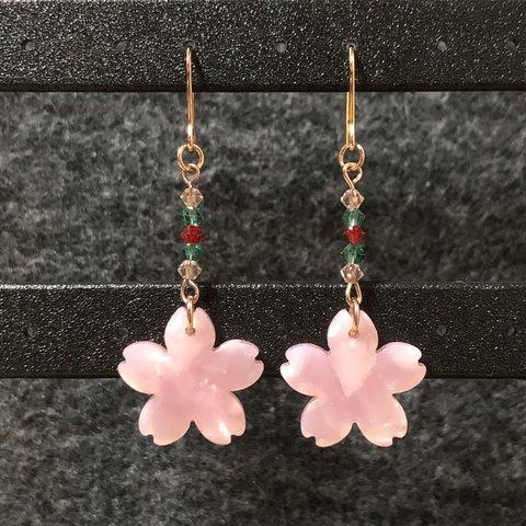 ピアス ハンドメイド 桜 和柄 ピンクゴールド 