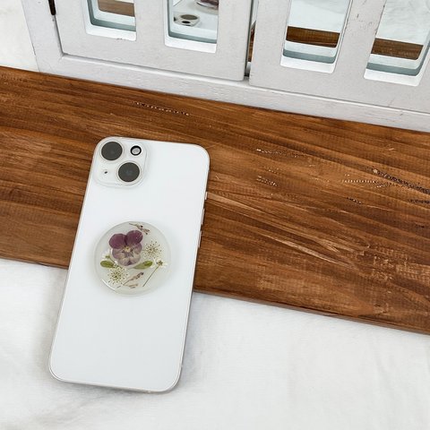 bonheur  natural flower White スマホアクセサリー　グリップトック