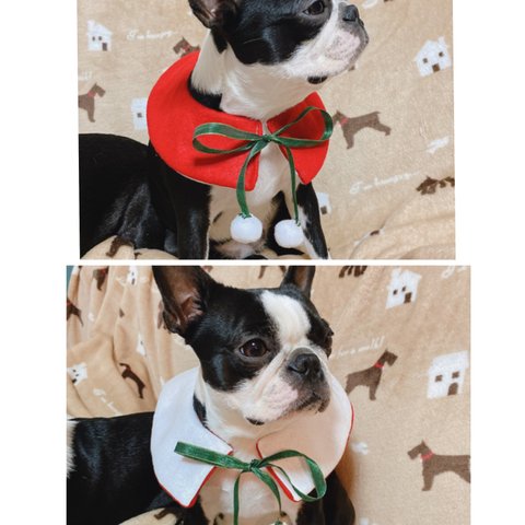 犬のつけ襟クリスマス用リバーシブル ハンドメイド