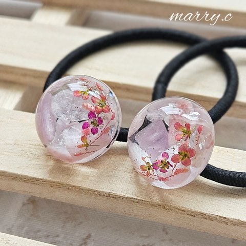 クンツァイトのあめ玉ヘアゴムmarry.c's handmadeaccessory