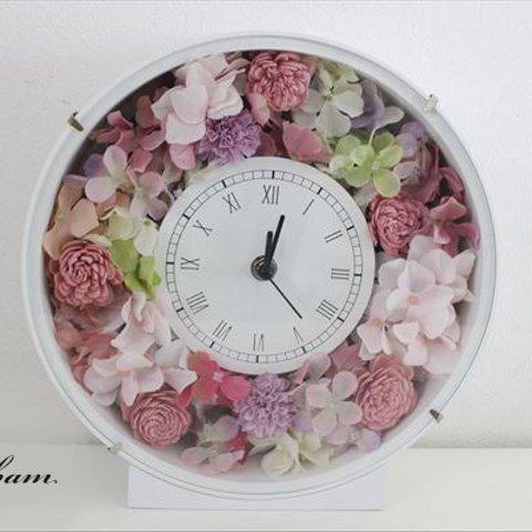 【受注制作】結婚祝い　母の日に　花時計　ピンク系グラデーション　フラワー時計