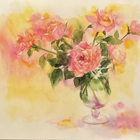 華やかな薔薇　水彩画　原画