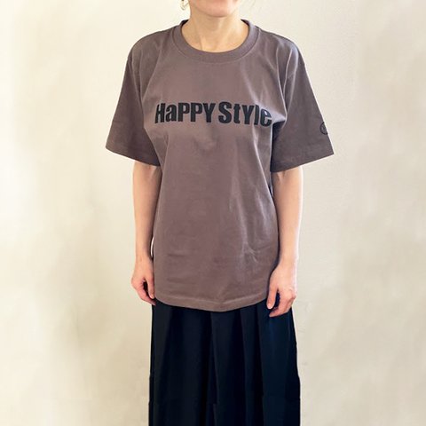 ロゴＴシャツ　Happy Style　チャコール　レディース　メンズ　コットン100%　送料無料