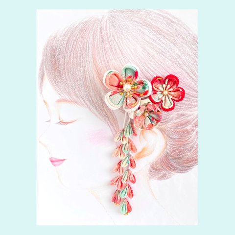 梅の花の下がり付きヘアクリップ② つまみ細工❇︎一点物❇︎成人式❇︎結婚式❇︎卒業式❇︎浴衣❇︎七五三髪飾り