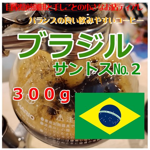 ブラジル　サントス№２　３０杯分　300g　自家焙煎　コーヒー豆　