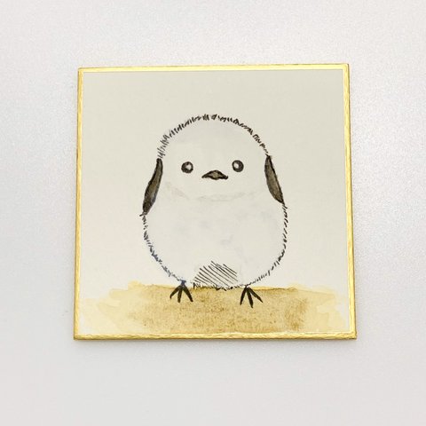 まっしろシマエナガのミニ色紙🕊  イラスト色紙  小鳥  透明水彩　インテリア