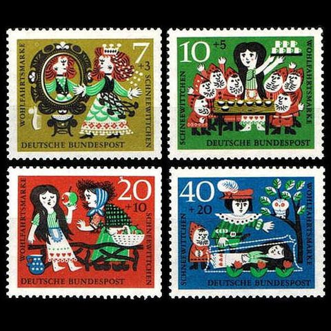 白雪姫 ドイツ 1962年 外国切手4種 未使用【童話切手 素材】
