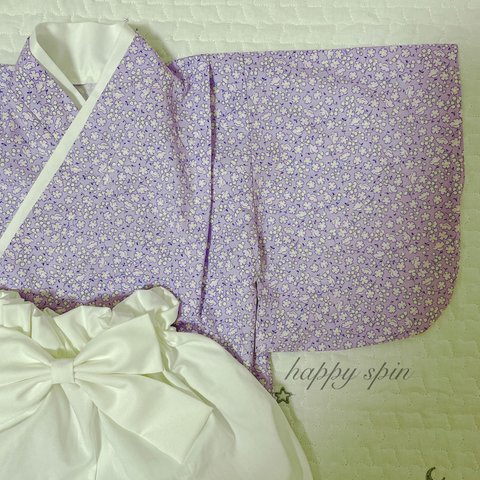 ベビー袴　small flowers purple × off-white