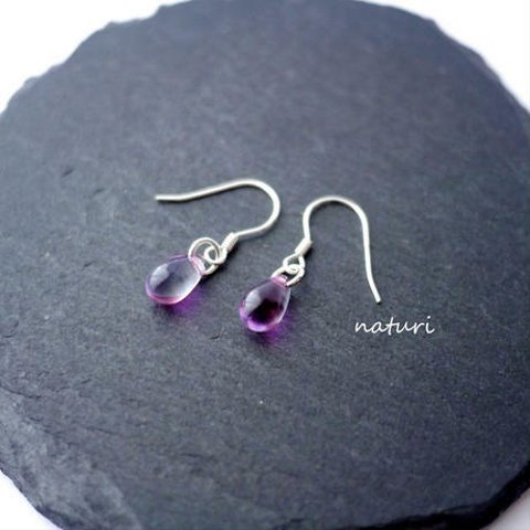 【rosee】glass drop pierce purple (2pcs)