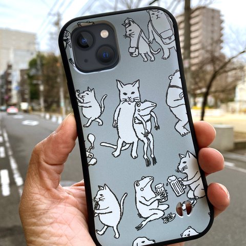 グリップiPhoneケース　シックなかまたち（グレイ）