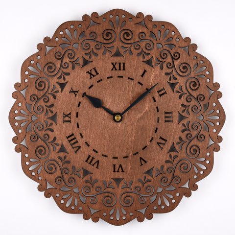 木の壁掛け時計C 唐草（木製ウォールクロック）
