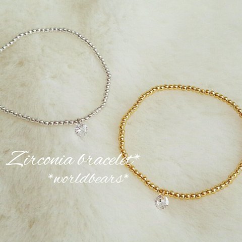 《♡80再販*》ジルコニア＊*一粒＊フレームレス＊ roundball bracelet*＊* ゴールド/シルバー/ブレスレット/アンクレット＊* イニシャル追加はじめました＊