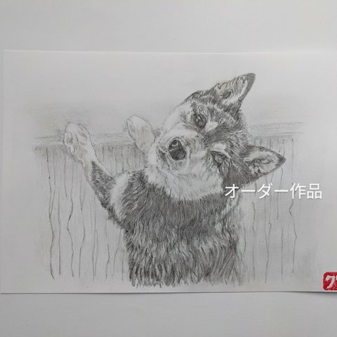 オーダー作品　ペット似顔絵オーダー　犬の絵ペットイラスト(うちの子オーダー)　