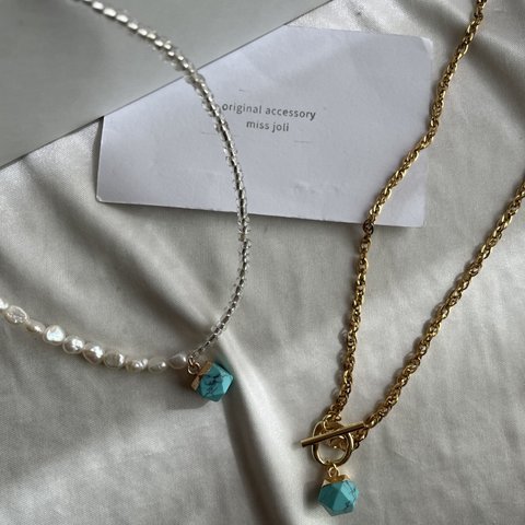 一粒turquoise      gold necklace