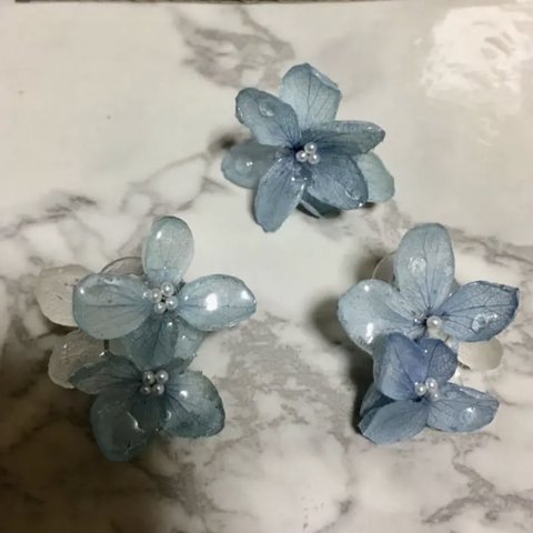 ドライフラワー 紫陽花の3wayピアス