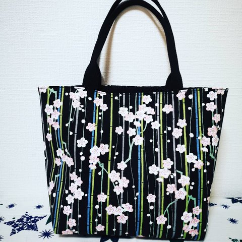 竹と花のミニトートバッグ