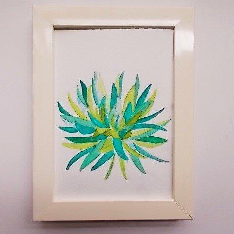 絵画 インテリア  額絵 水彩画 花の絵 緑色の花