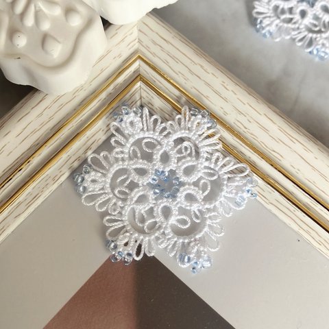 手編みレース　雪の結晶　snowflake【氷雪】ペールブルー　5枚セット