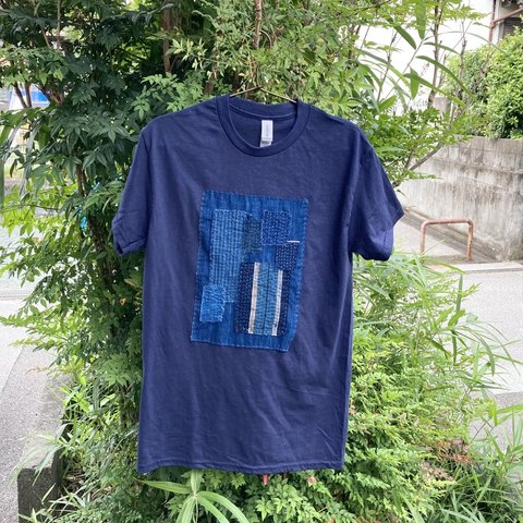 1989 size S 襤褸　リメイク　tシャツ 藍染め　藍染　古布　パッチワーク　ヴィンテージ　刺し子　再構築　オリジナル