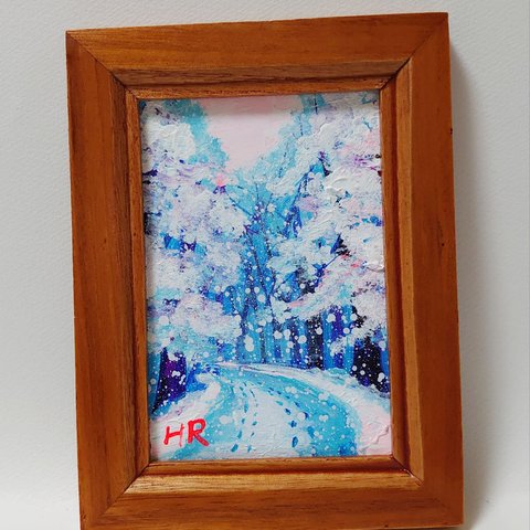 油絵 ミニ絵画額付き【雪景色】