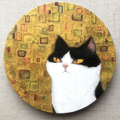 肉筆油彩画　円形「そーねこ」　c20oil/2683_004