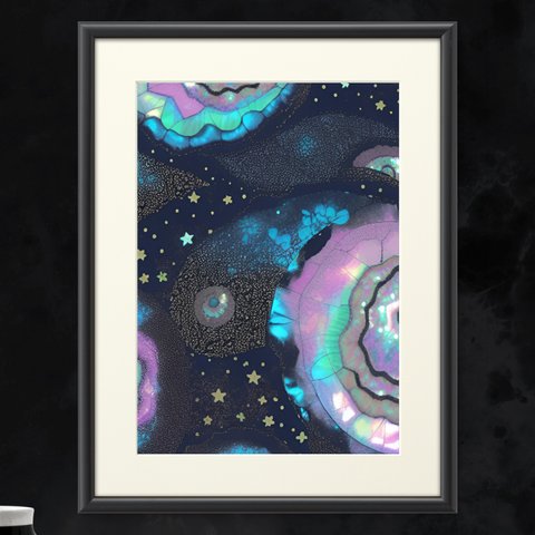 『原画』ゆめかわいい神秘的で色鮮やかできらびやかな貝殻のような宇宙 グラフィック絵画