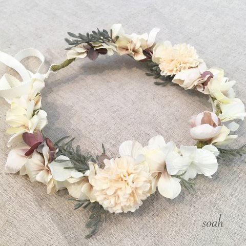 antique white &  purple 花かんむり（wide）キッズ・ベビー ラッピング無料