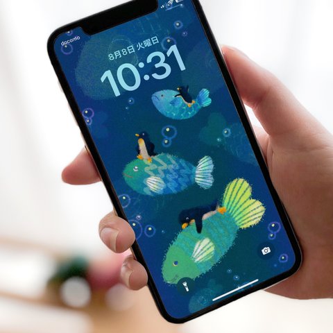 【スマホ壁紙/アイコン/ヘッダー3点セット】ペンギンシリーズ006 お魚の群れっつごー