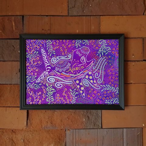 絵　イラスト　原画　ナスカの地上絵　 クジラ　紫　オマージュ