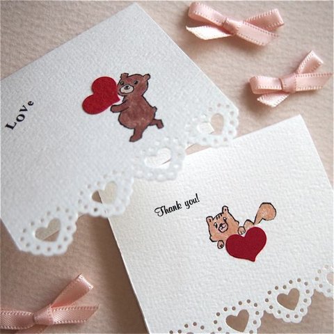 MINI CARD -HEART PUNCHING  BEAR & SQUIRREL 2PC SET-